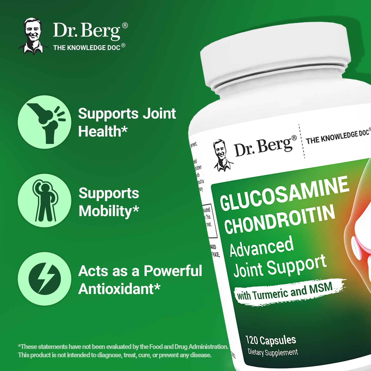 Dr. Berg Glucosamine Chondroitin MSM Turmeric & Boswellia – Advanced Joint Support with 1500 mg Glucosamine Sulfate (120 Capsules)