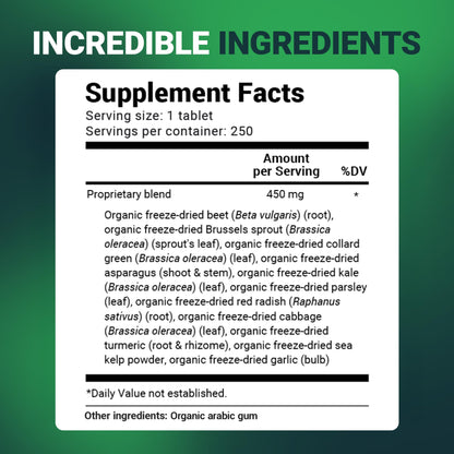 Dr Berg Nutritionals Greens Superfood Tablets – 11 Phytonutrient Cruciferous Veg, 250 Tablets