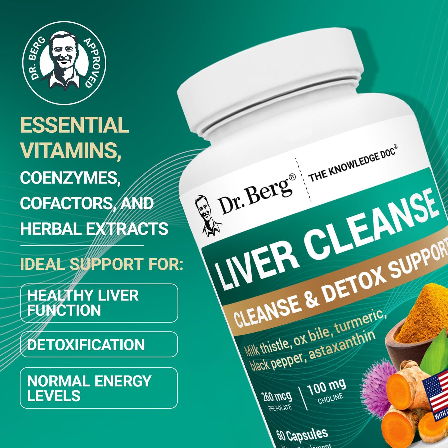 Dr. Berg Liver Cleanse Detox Capsules – Milk Thistle, Ox Bile & Folate | 60 Capsules | Liver Support