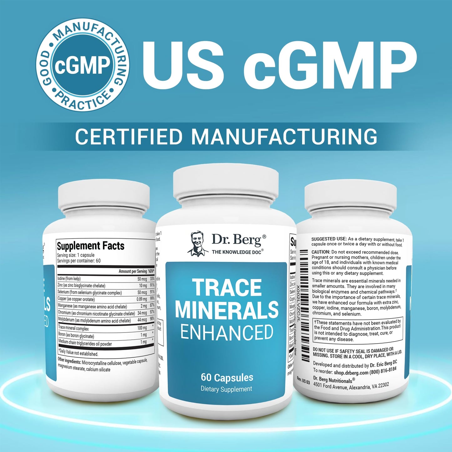 Dr. Berg Trace Minerals Enhanced Complex – 70+ Minerals with 10 mg Zinc | 60 Capsules