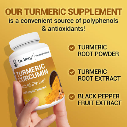 Dr. Berg Turmeric Curcumin with BioPerine – 1350 mg (2 Per Day) – 60 Capsules