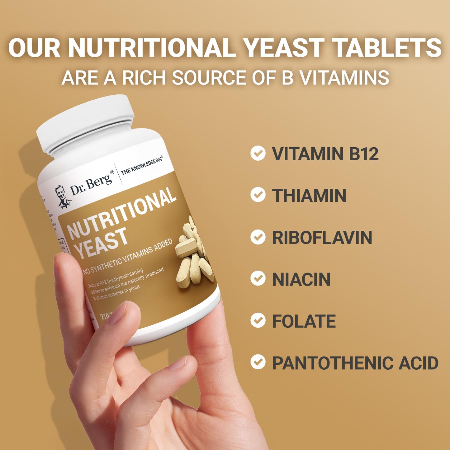 Dr. Berg Yeast Tablets – 8 B Vitamins, Vanilla Flavor, 270 Vegan Tablets