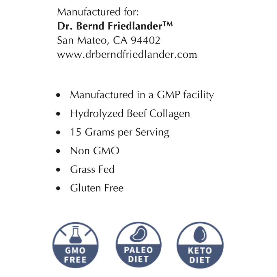 Dr. Bernd Friedlander Collagen with Amino Acids 620g – Non-GMO, Grass-Fed, Made in USA, Gluten Free