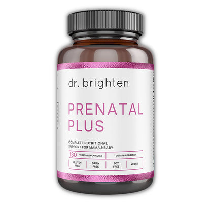 Dr. Brighten Prenatal Plus - Women's Formulation, Active B Vitamins, Minerals, Antioxidants for Pregnant or Nursing Mothers, Non-GMO Vegan, No Gluten, No Soy - 180 Capsules