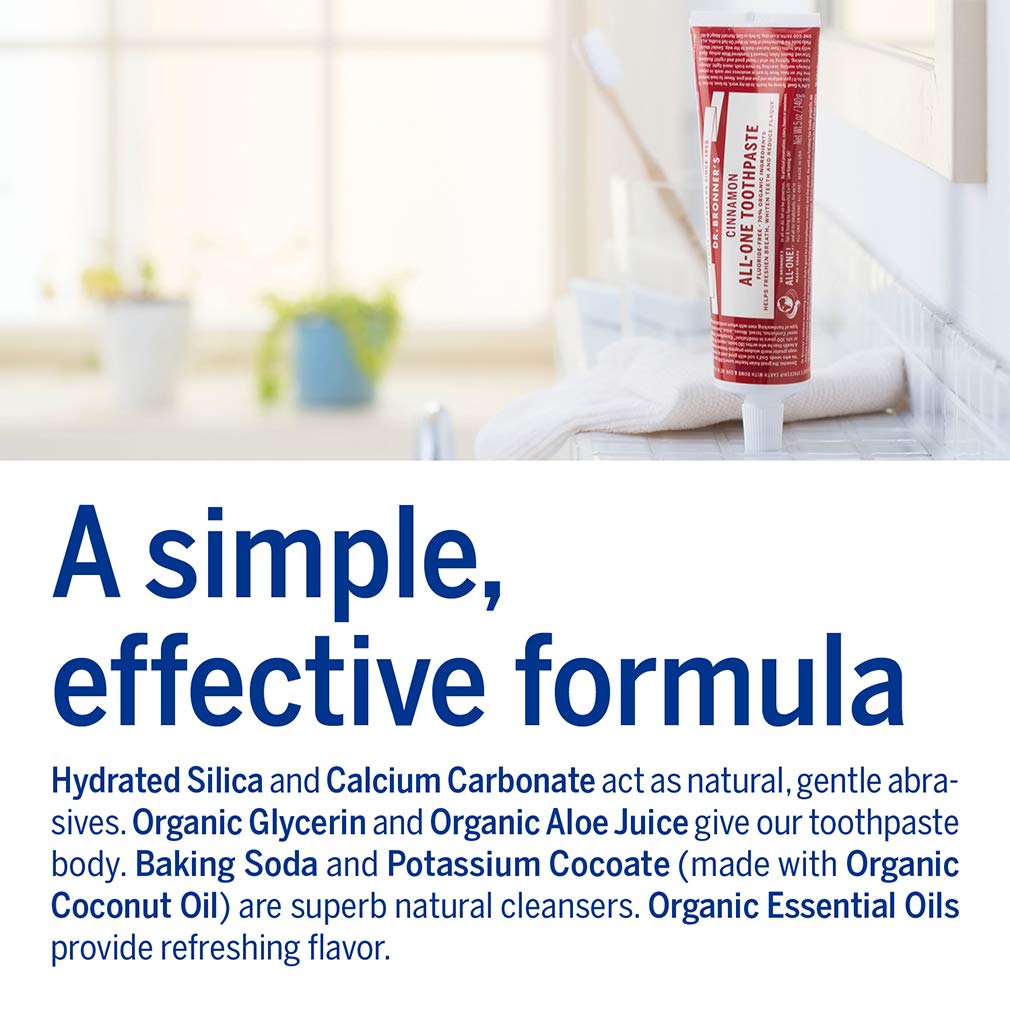 Dr. Bronner’s All-One Toothpaste Cinnamon – 70% Organic, Fluoride & SLS Free, Vegan