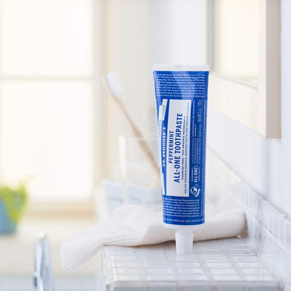 Dr. Bronner’s All-One Toothpaste - Peppermint, 5 oz | 70% Organic, Fluoride-Free, SLS-Free, Vegan