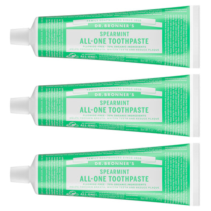 Dr. Bronner’s All-One Toothpaste Spearmint 5 oz 3-Pack – Fluoride-Free