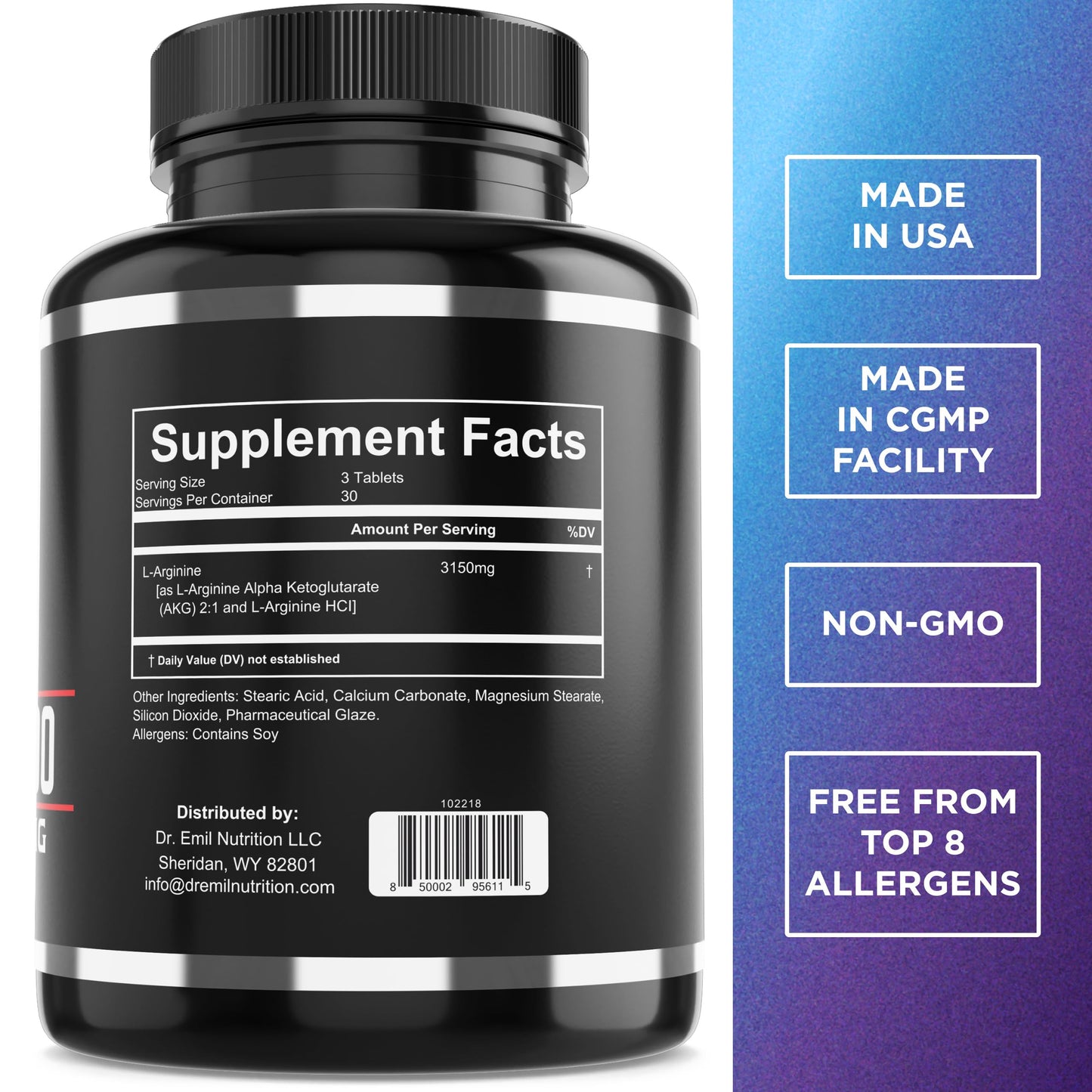 Dr. Emil L-Arginine 3150mg | 90 Tablets | Nitric Oxide, Vascularity & Heart Health