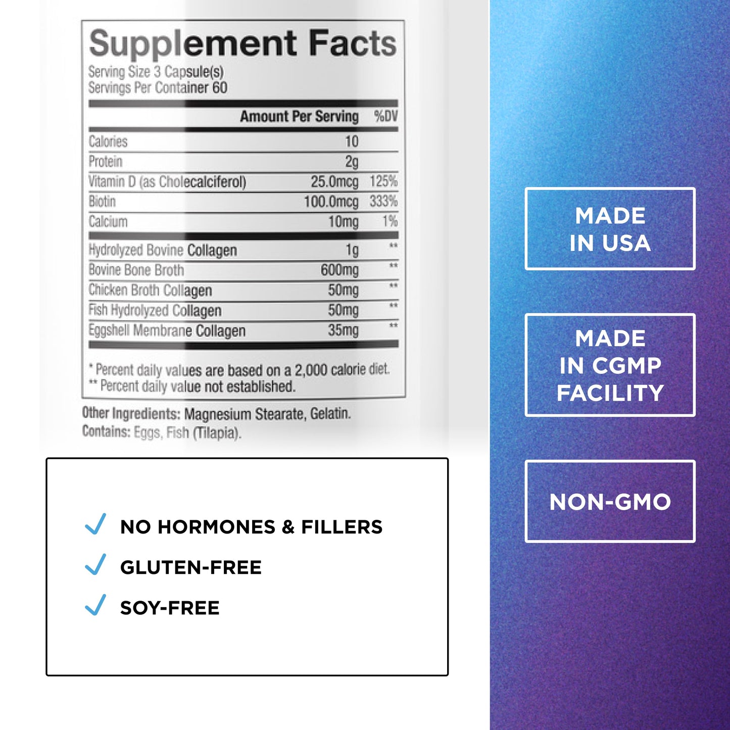 DR. EMIL NUTRITION Multi Collagen Peptides Plus Biotin & Vitamin D — Hair, Skin & Nails Support, 60 Servings