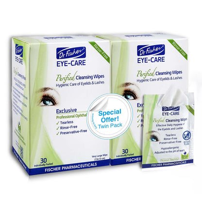 Dr. Fischer Eyelid Wipes – Hypoallergenic, Preservative-Free Eye Cleaning Wipes (Twin Pack)