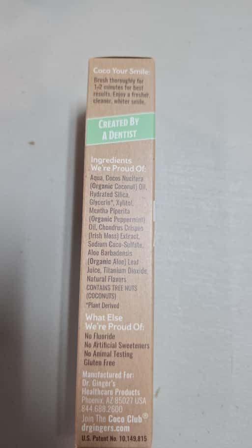Dr. Ginger's Coconut Oil Fluoride-Free 4oz | Natural Toothpaste, Dentist Formulated