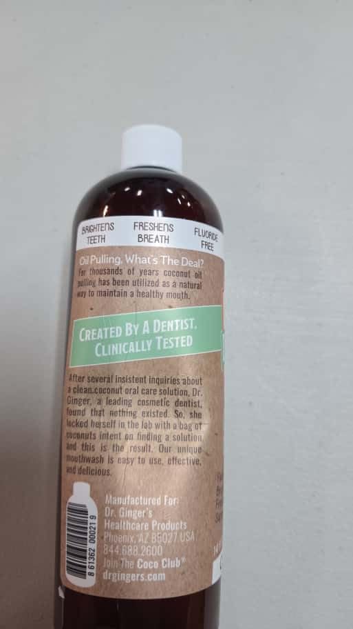 Dr. Ginger’s Coconut Oil Pulling Mouthwash – Mint, Alcohol-Free