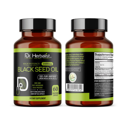 Dr. HERBALIST Black Seed Oil 1600mg – 60 Softgels | Cold-Pressed Organic Nigella Sativa