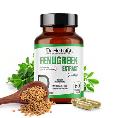 Dr. Herbalist Fenugreek Extract 350mg - 60 Capsules | Non-GMO | Fast-Absorbing | Vegetarian
