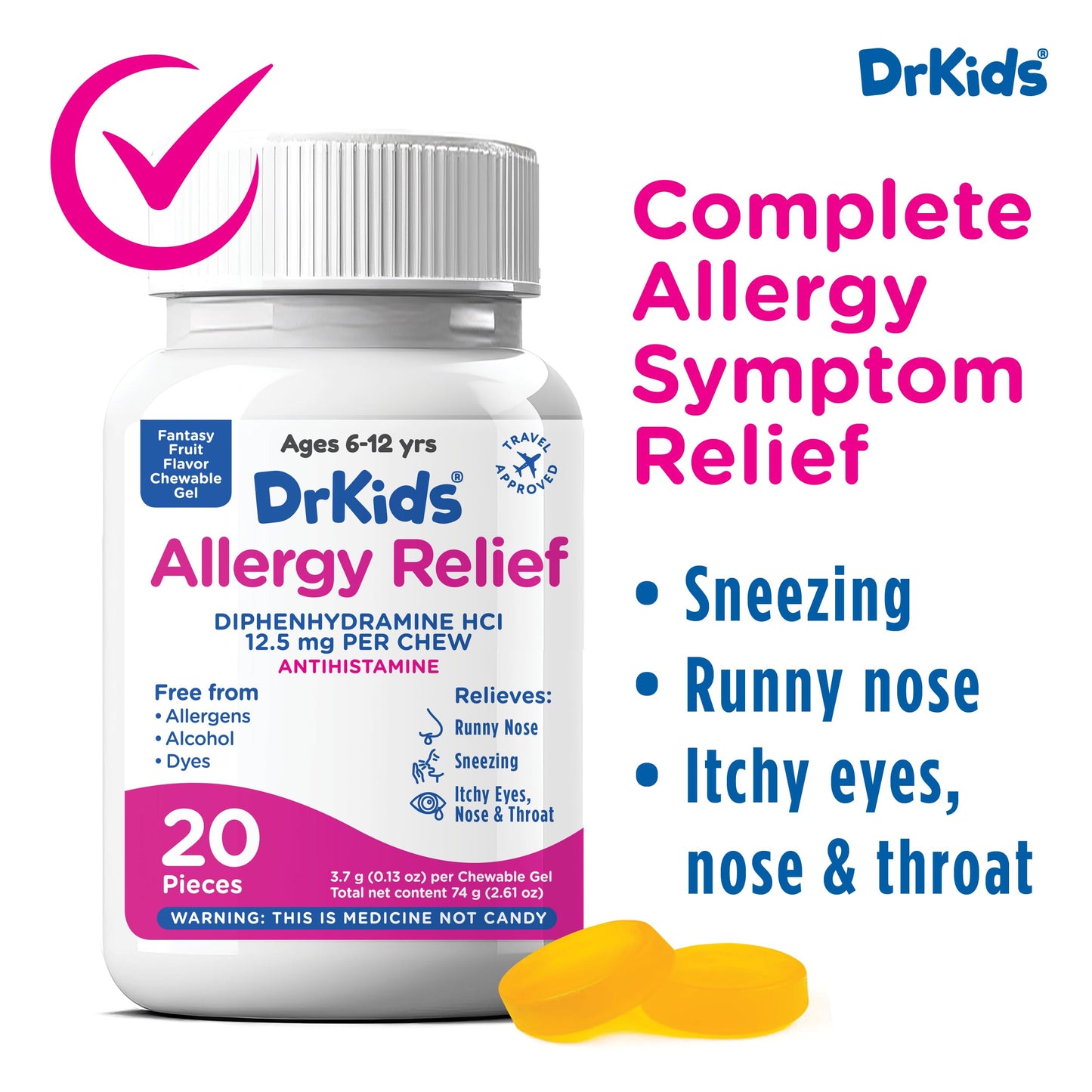 Dr. Kids Children's Allergy Relief Chewables Gels – Fantasy Fruit Flavor, 20 Count