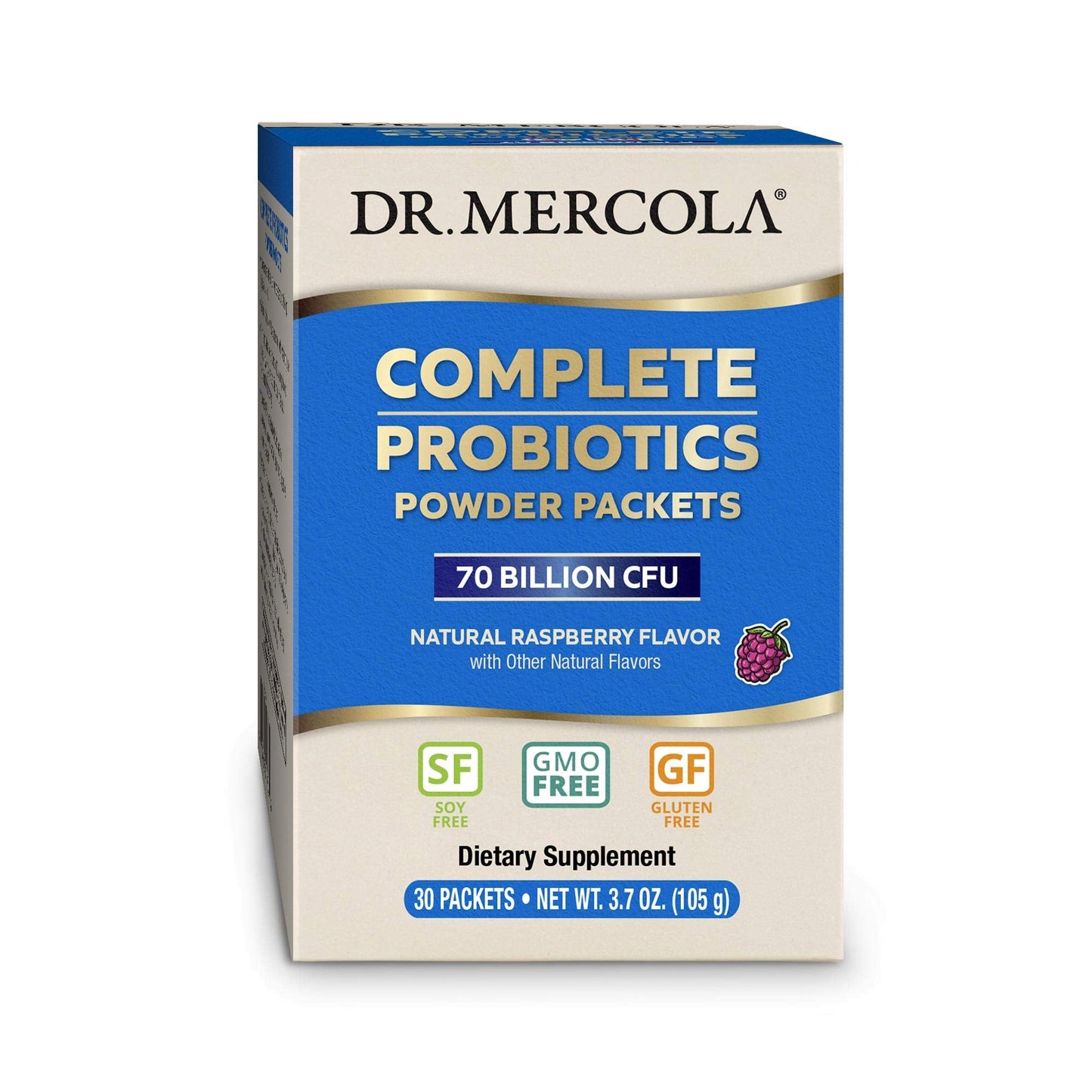 Dr. Mercola Complete Probiotics Powder Packets – 70B CFU, Raspberry, 30 Servings