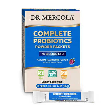 Dr. Mercola Complete Probiotics Powder Packets – 70B CFU, Raspberry, 30 Servings
