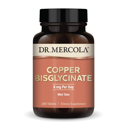 Dr. Mercola Copper Bisglycinate - 90 Servings (180 Tablets) | 8 mg Daily | Non-GMO