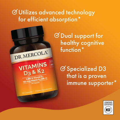 Dr. Mercola D3 & K2 – Immune & Bone Health (GMO-Free)