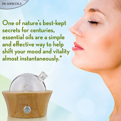 Dr. Mercola Dry Aroma Diffuser - Waterless Beechwood & Glass Diffuser for Essential Oils