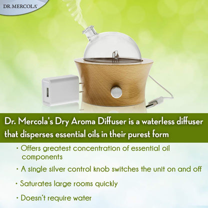 Dr. Mercola Dry Aroma Diffuser - Waterless Beechwood & Glass Diffuser for Essential Oils