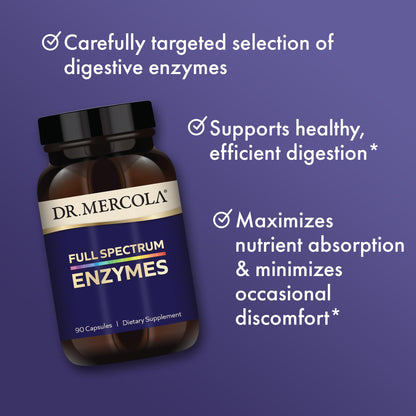 Dr. Mercola Full Spectrum Enzymes – 22 Enzymes | Digestive & Immune Support | Non-GMO, Gluten-Free & Soy-Free | 90 Capsules (3 Pack)