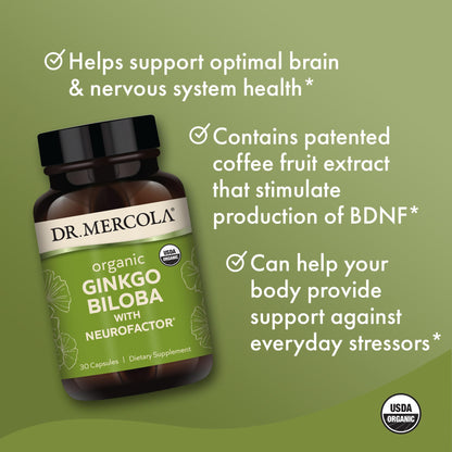 Dr. Mercola Organic Ginkgo Biloba with NeuroFactor – Brain Health Support – 30 Capsules