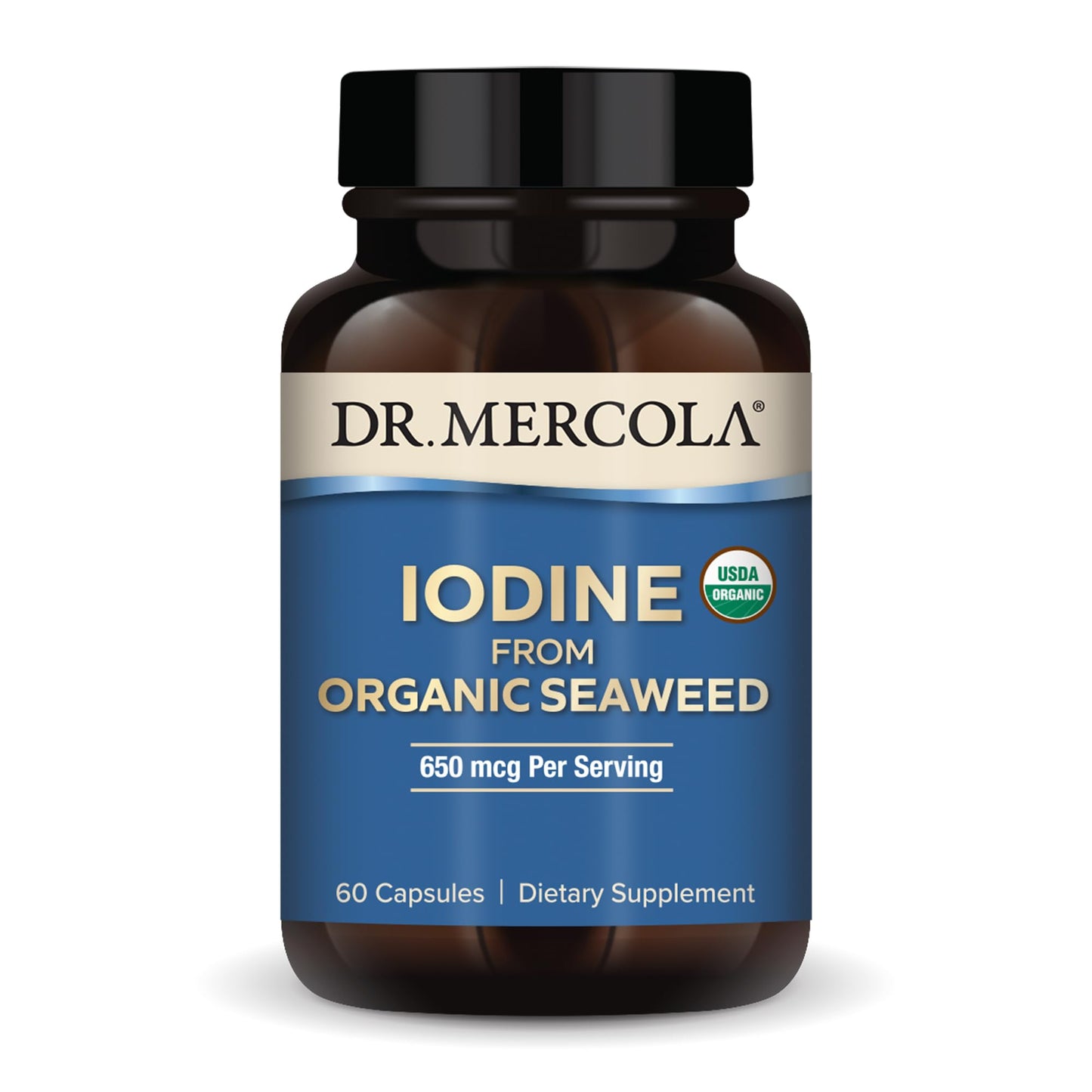 Dr. Mercola Iodine from Organic Seaweed – 650 mcg per Serving, 30 Servings (60 Capsules), Dietary Supplement, USDA Organic