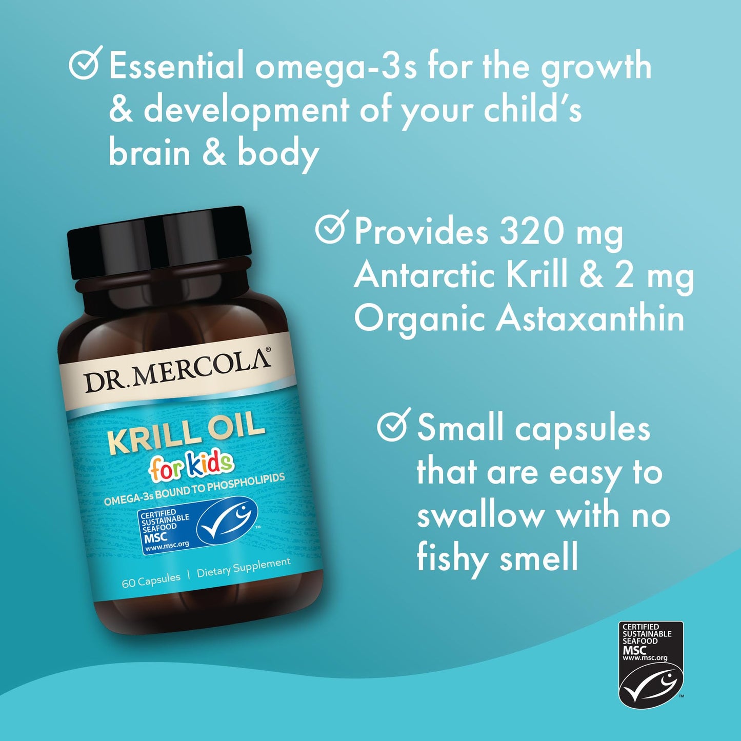 Dr. Mercola Krill Oil for Kids - 320 mg, MSC Certified - Phospholipid Form - 60 Caps