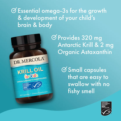 Dr. Mercola Krill Oil for Kids - 320 mg, MSC Certified - Phospholipid Form - 60 Caps