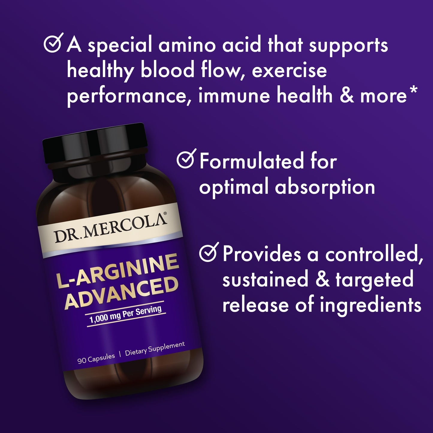 Dr. Mercola L-Arginine Advanced - 30 Servings (90 Capsules) | 1000 mg per Serving | Non-GMO Dietary Supplement