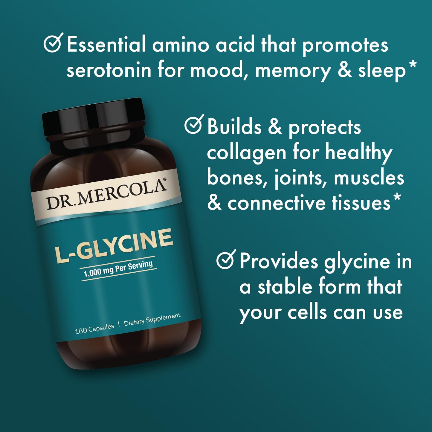 Dr. Mercola L-Glycine – Glutathione & Collagen Support (180 Capsules)