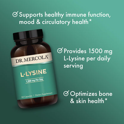 Dr. Mercola L-Lysine 1500 mg – 90 Capsules (Pack of 2) | Non-GMO, Gluten Free, Soy Free