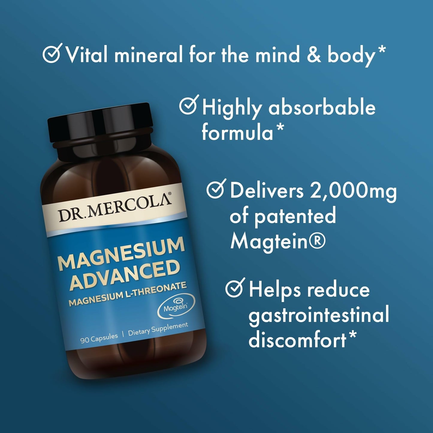 Dr. Mercola Magnesium Advanced - Supports Bone, Joint & Brain Health (90 Capsules)