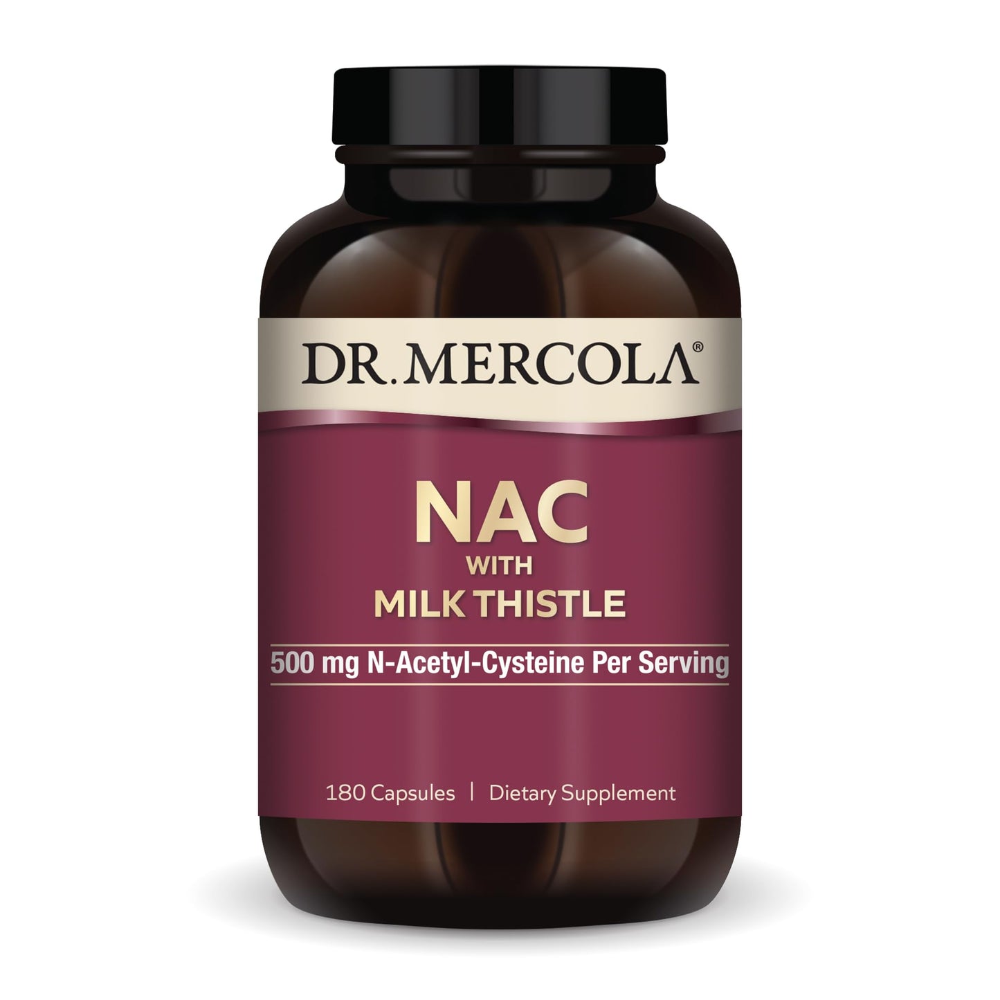Dr. Mercola NAC with Milk Thistle - 500 mg NAC per Serving, 180 Capsules | Non-GMO, Gluten-Free & Soy-Free