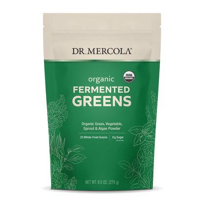 Dr. Mercola Organic Fermented Greens - 90 Servings, 9.5 oz - Certified Organic, Non-GMO, Soy-Free, USDA Organic