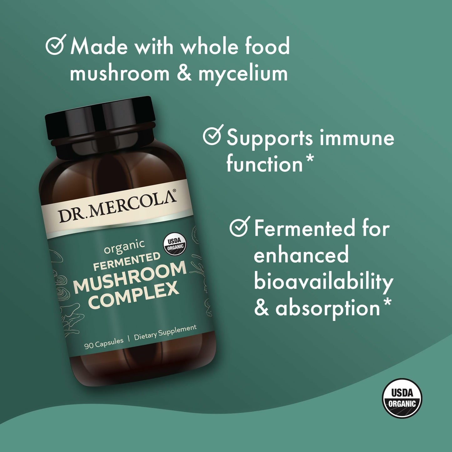 Dr. Mercola Organic Fermented Mushroom Complex - Immune & Cellular Health - 90 Capsules (30 Servings) - Non-GMO & Gluten-Free