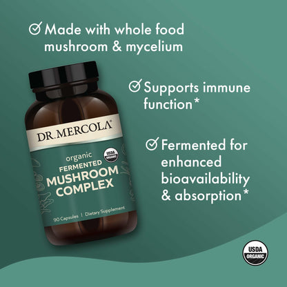 Dr. Mercola Organic Fermented Mushroom Complex - Immune & Cellular Health - 90 Capsules (30 Servings) - Non-GMO & Gluten-Free