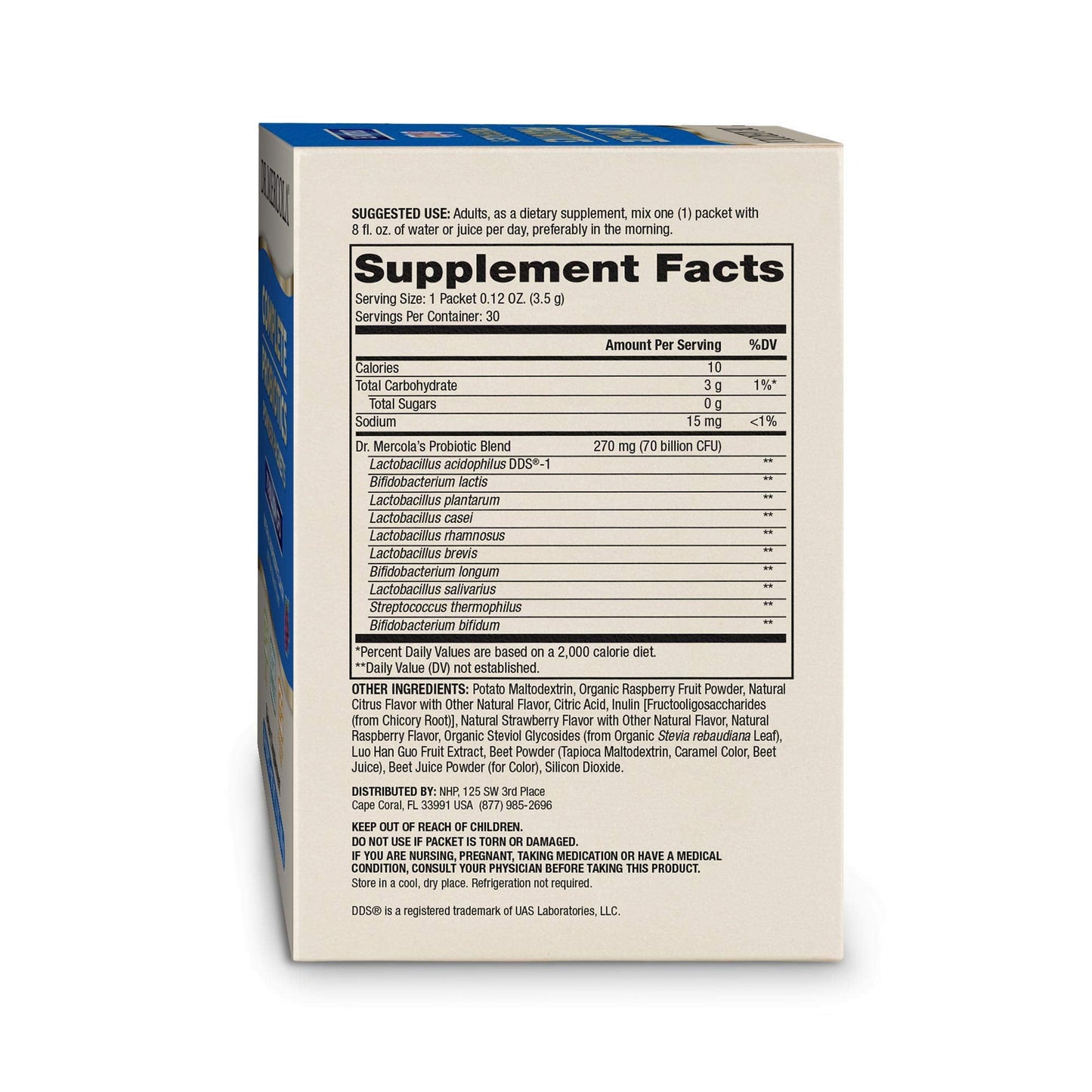 Dr. Mercola Complete Probiotics Powder Packets – 70B CFU, Raspberry, 30 Servings