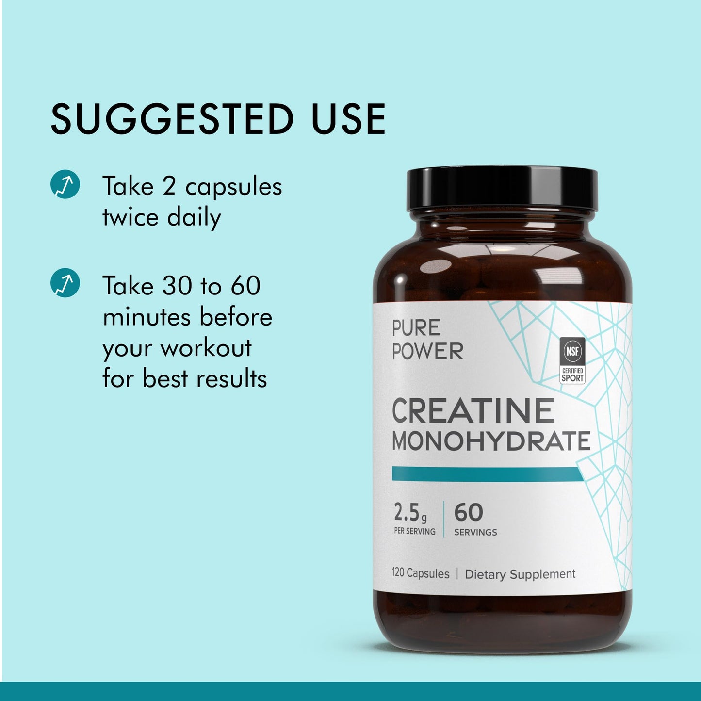 Dr. Mercola Pure Power Creatine Monohydrate 60 Servings, 120 Capsules, 2 Pack, 2.5 g per Serving, Non-GMO, NSF Certified for Sport