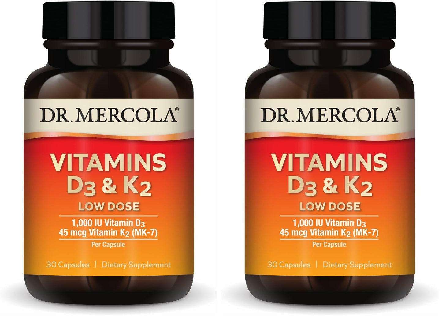 Dr. Mercola Vitamins D3 & K2 Low Dose - 2-Pack | Immune & Bone Support