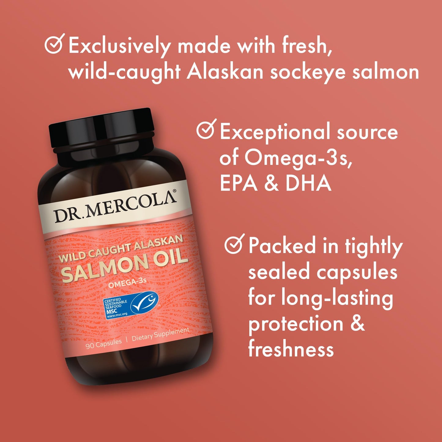 Dr. Mercola Wild Alaskan Salmon Oil – 30 Servings, 90 Capsules, Omega-3s, MSC Certified