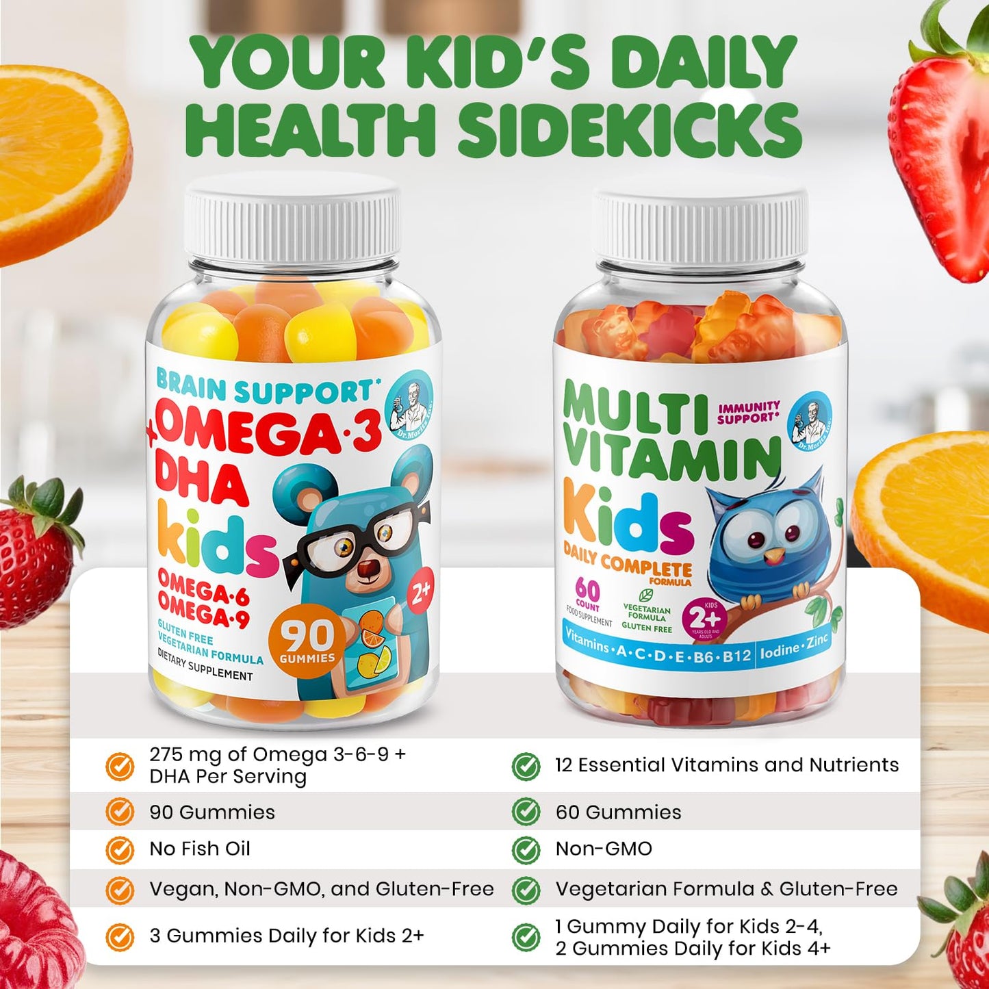 DR. MORITZ Omega-3 Gummies & Kids Multivitamins Bundle – Vegan DHA, Non-GMO