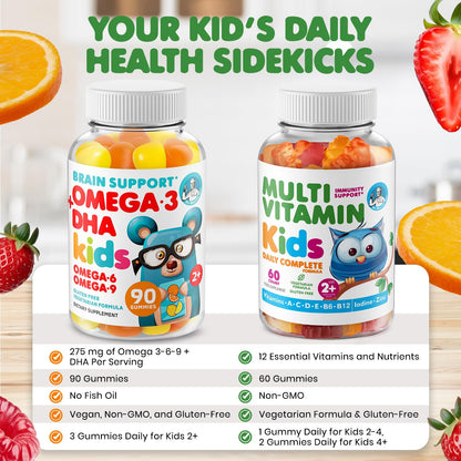 DR. MORITZ Omega-3 Gummies & Kids Multivitamins Bundle – Vegan DHA, Non-GMO