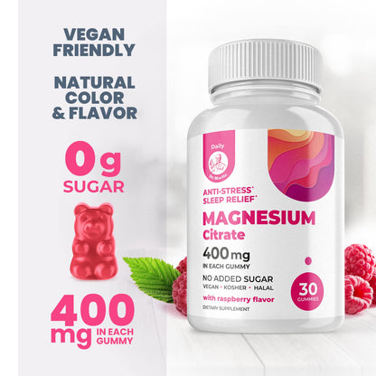 DR. MORITZ Magnesium Gummies for Adults | Sugar-Free Calm, Raspberry Flavor, Non-GMO, 400 mg (30 Count)