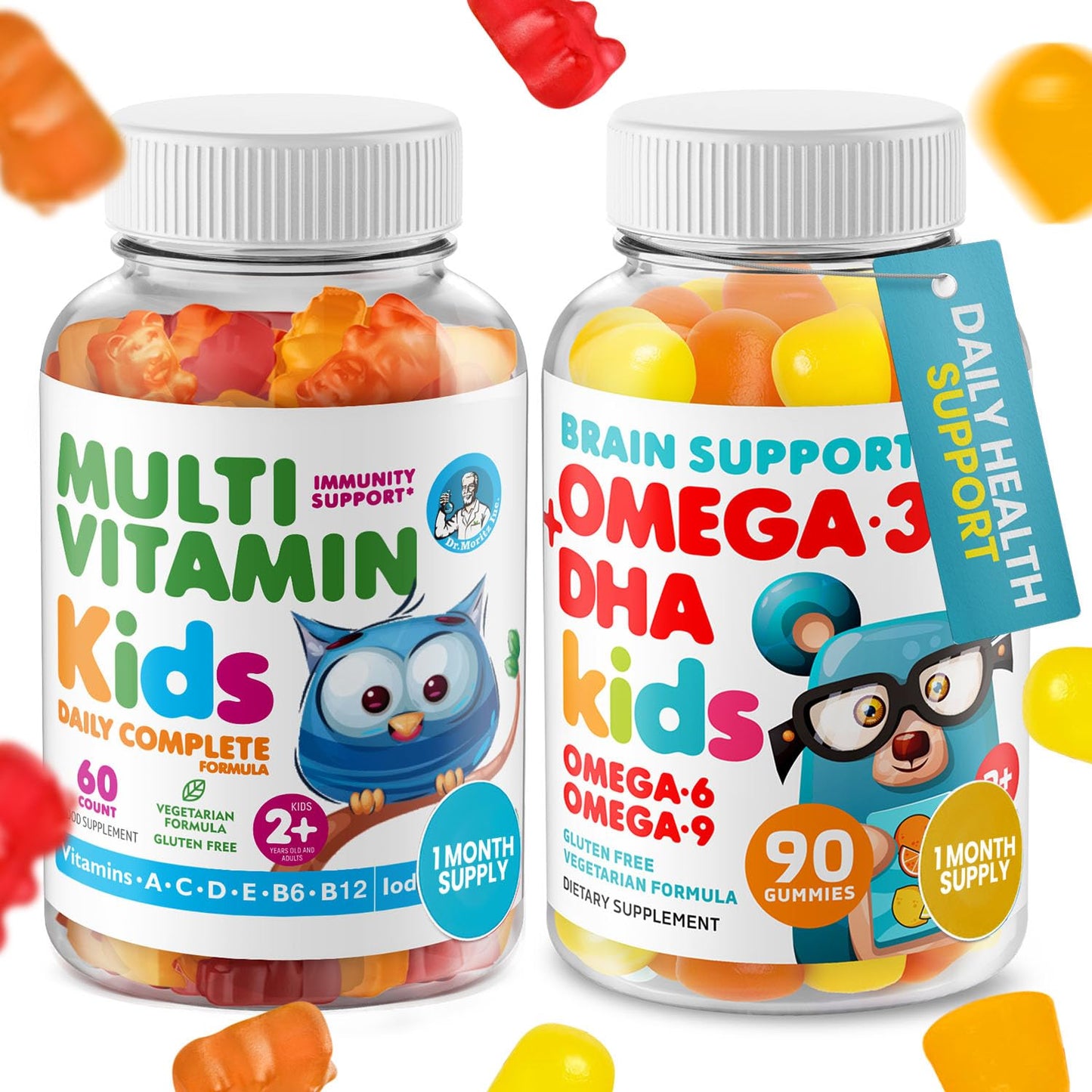 DR. MORITZ Omega-3 Gummies & Kids Multivitamins Bundle – Vegan DHA, Non-GMO