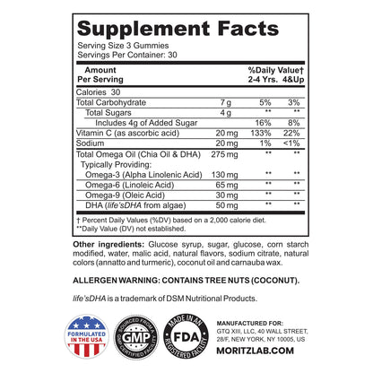 DR. MORITZ Omega 3 Kids Gummies (180 Count) – Vegan, No Fish Oil, Gluten-Free