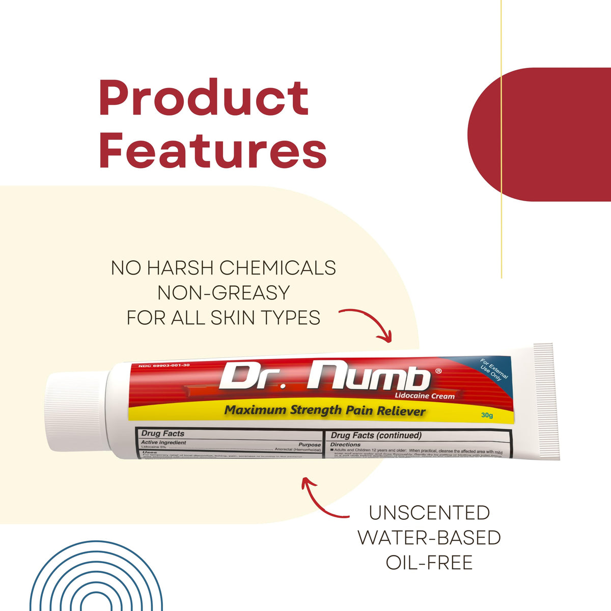 Dr. Numb 5% Lidocaine Cream – Maximum Strength Topical Anesthetic for Hemorrhoid & Anorectal Care (30g x5)