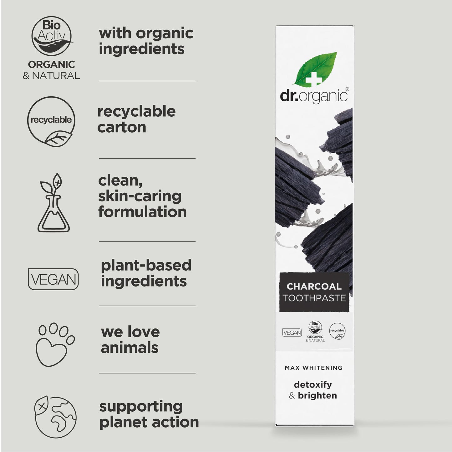 Dr Organic Extra Whitening Charcoal Toothpaste 100ml | Teeth Whitening