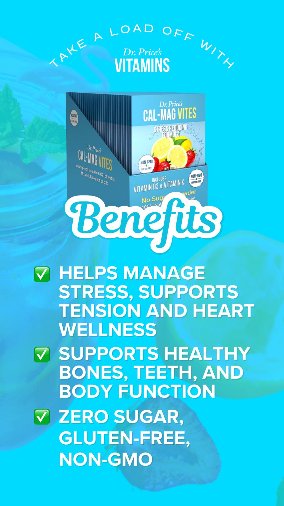 Dr. Price's Calcium Magnesium Powder – Strawberry Lemon (30 Servings) | Cal Mag with D3, K, Boron
